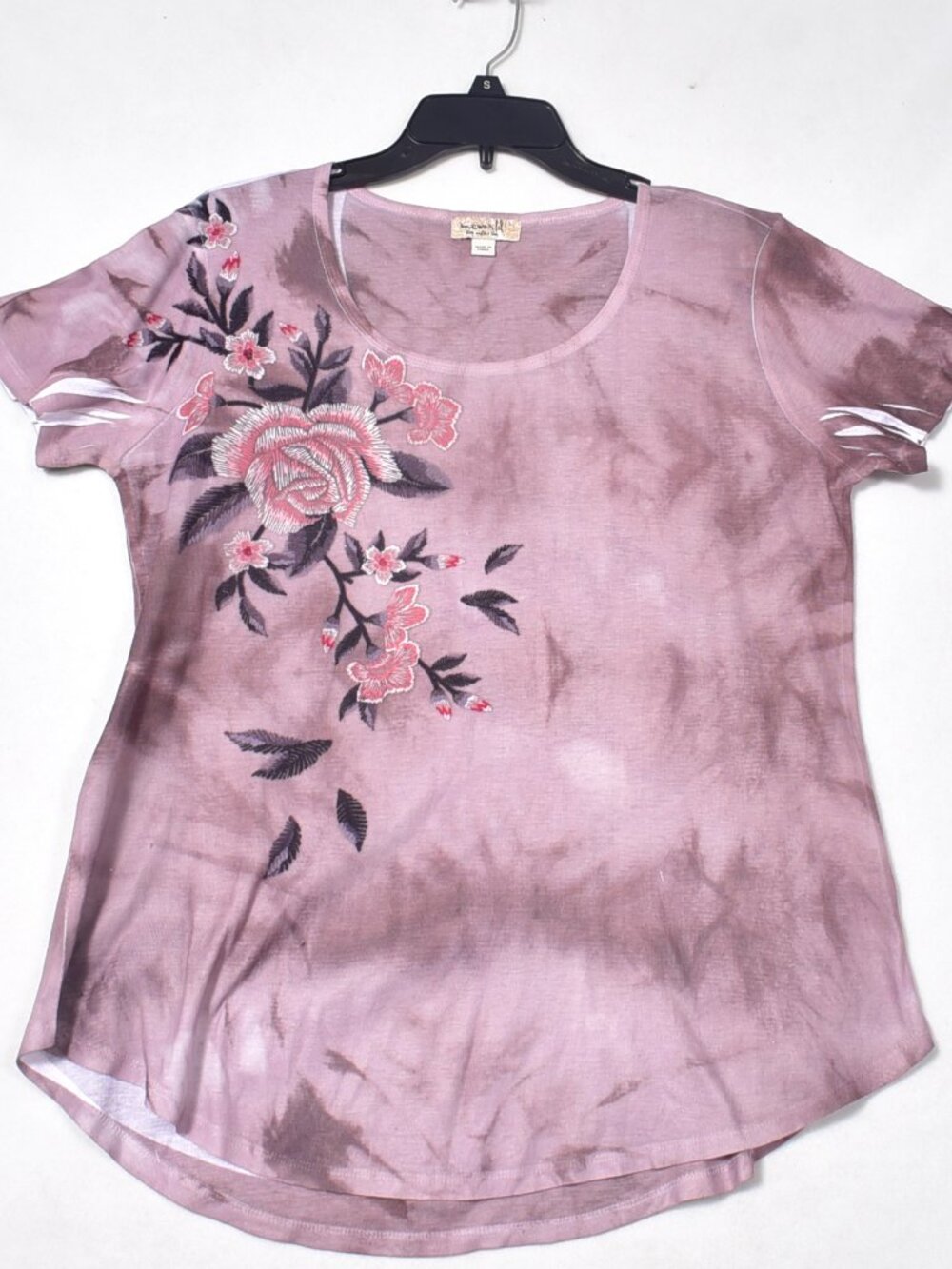 One World Live and Let Live Tie Dye Floral Top Size Large Short Sleeve